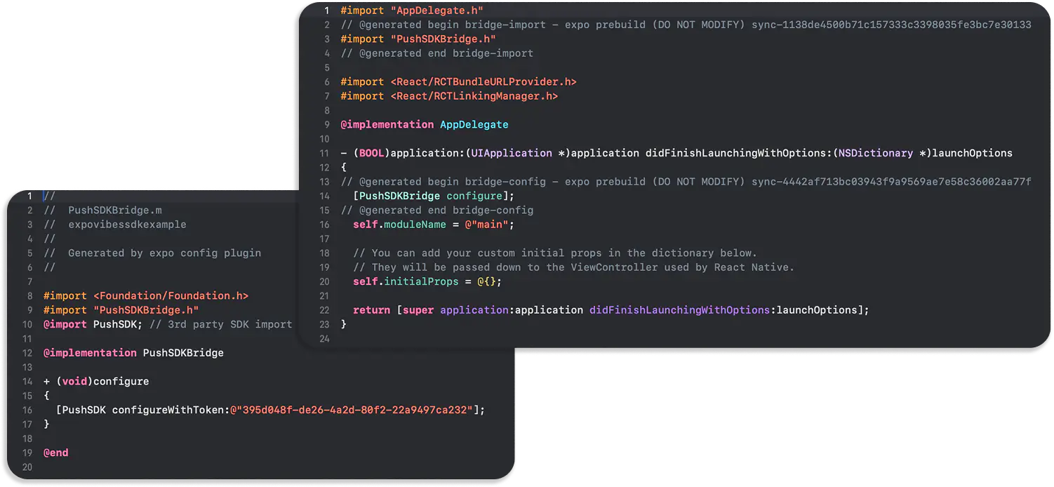 Generated code by our plugin and expo prebuild